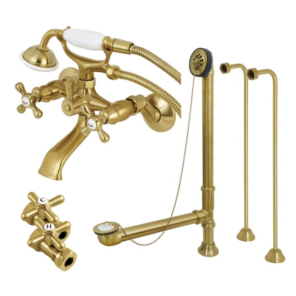 Clawfoot Tub Faucet Packages, Brushed Brass, Tub Wall Mount